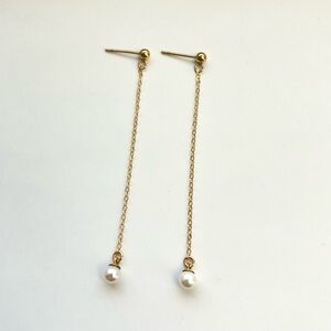 Elegant 14K Yellow Gold Filled and Pearl Drop Earrings